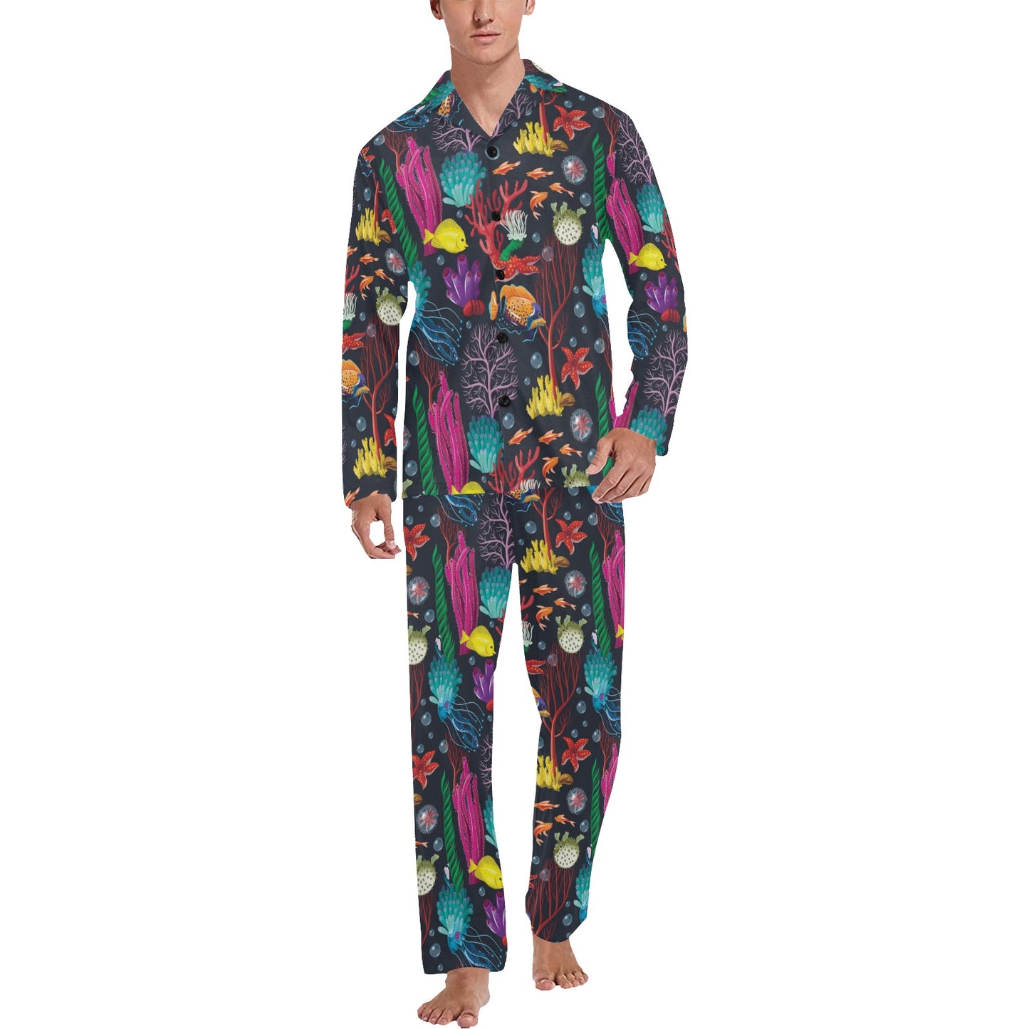 Underwater Cute Print Design LKS303 Men's Long Pajama Set