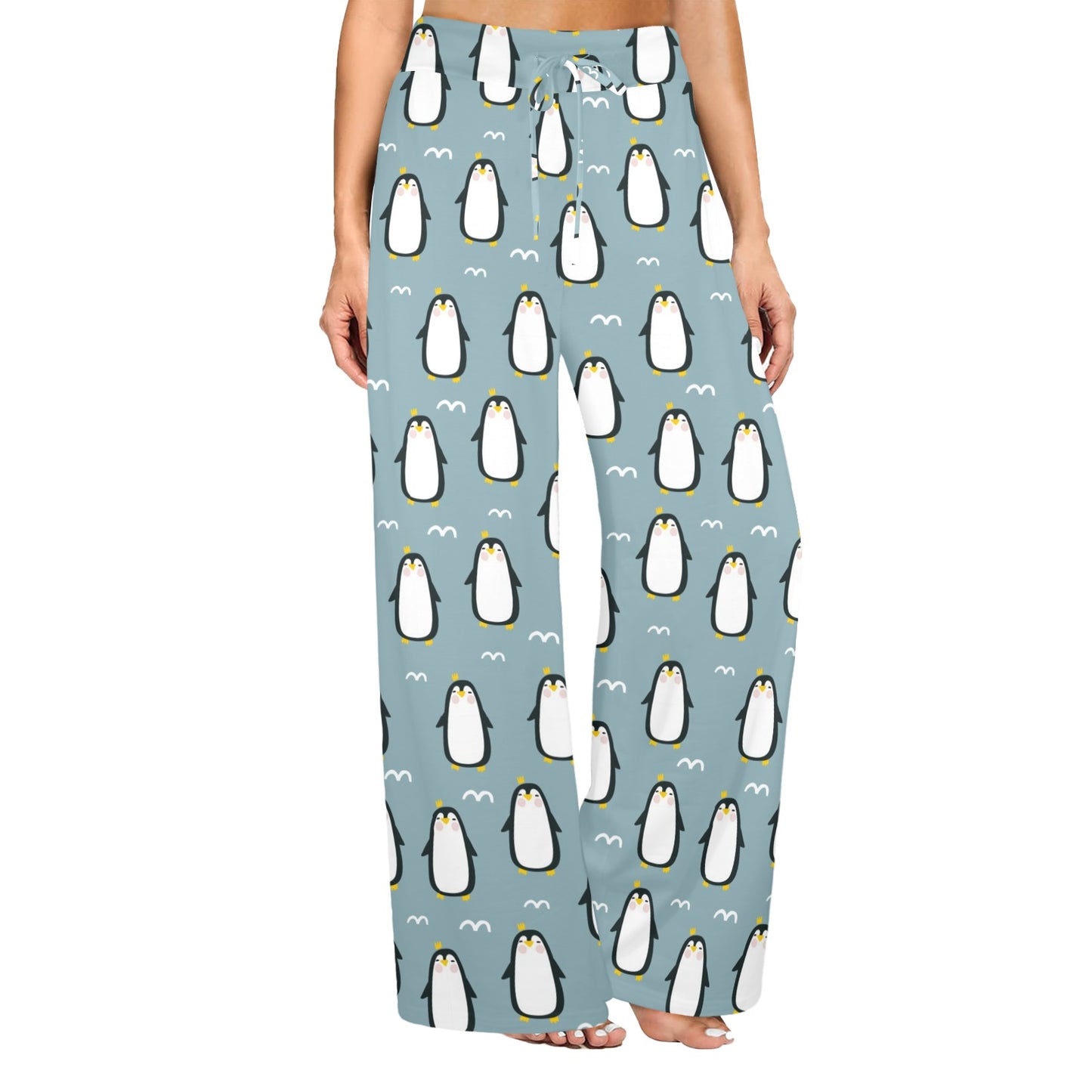 Penguin Pattern Print Design A02 Women's Wide Leg Lounge Pants