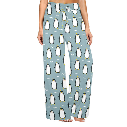 Penguin Pattern Print Design A02 Women's Wide Leg Lounge Pants
