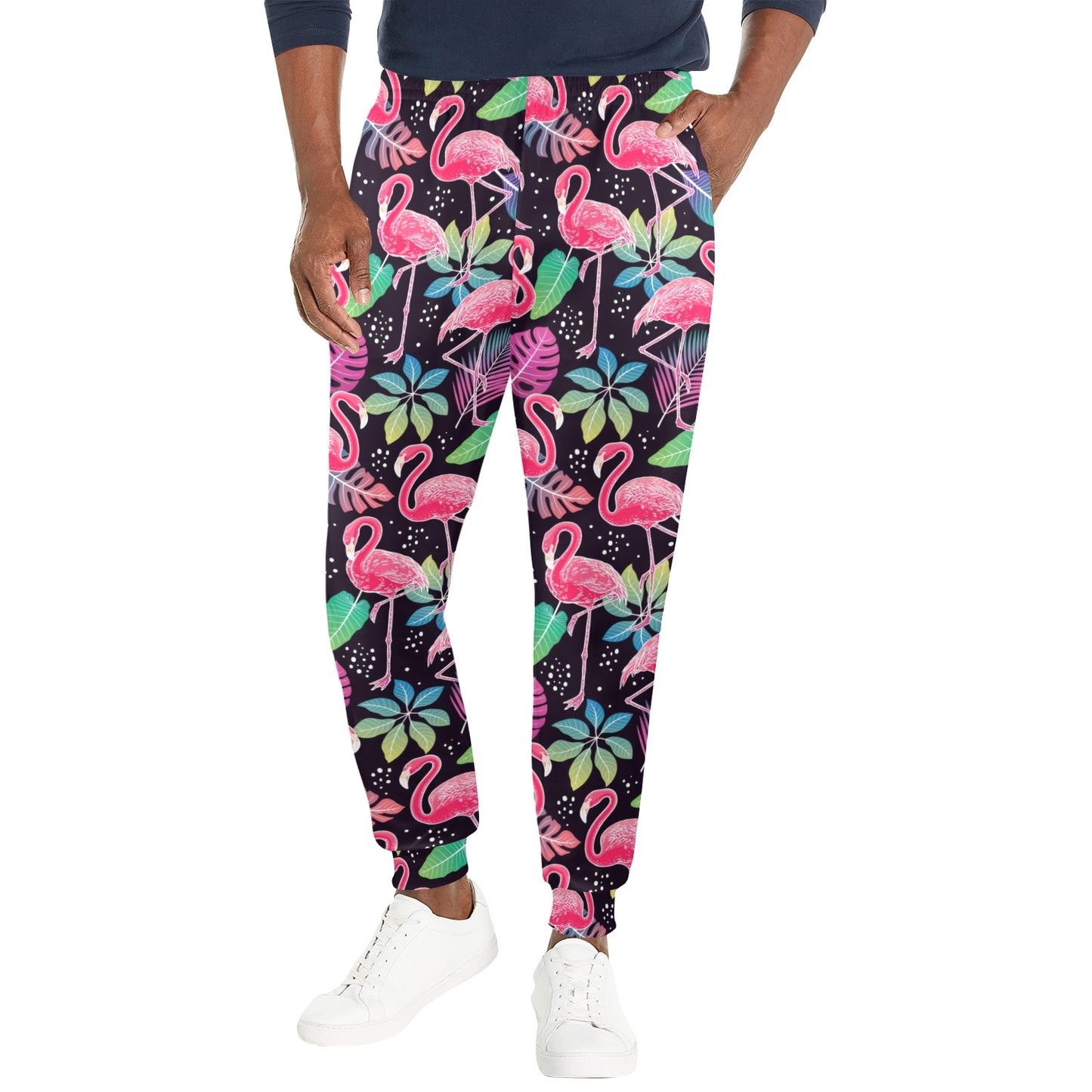 Flamingo Tropical leaves Neon Print Men's Casual Track Pants