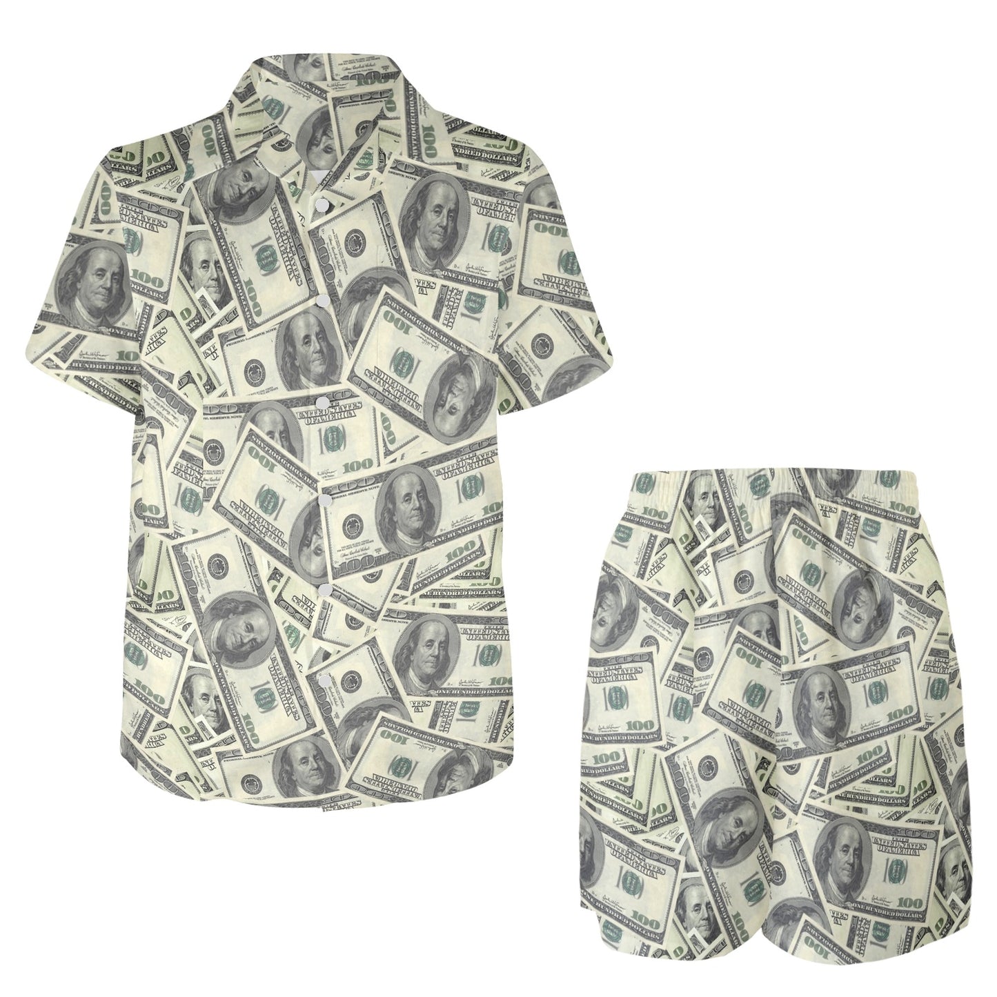 Dollar Pattern Print Design DO02 Men's Beach Shirt and Shorts Set
