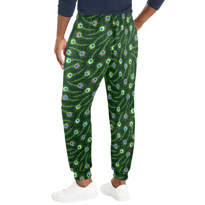 Peacock Feather Green Design Print Men's Casual Track Pants
