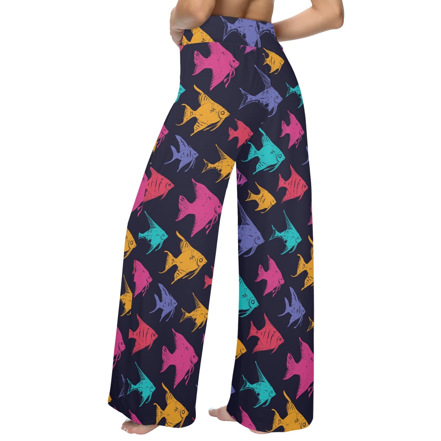 Angelfish Colorful Pattern Print Design 03 Women's Wide Leg Lounge Pants