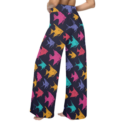 Angelfish Colorful Pattern Print Design 03 Women's Wide Leg Lounge Pants