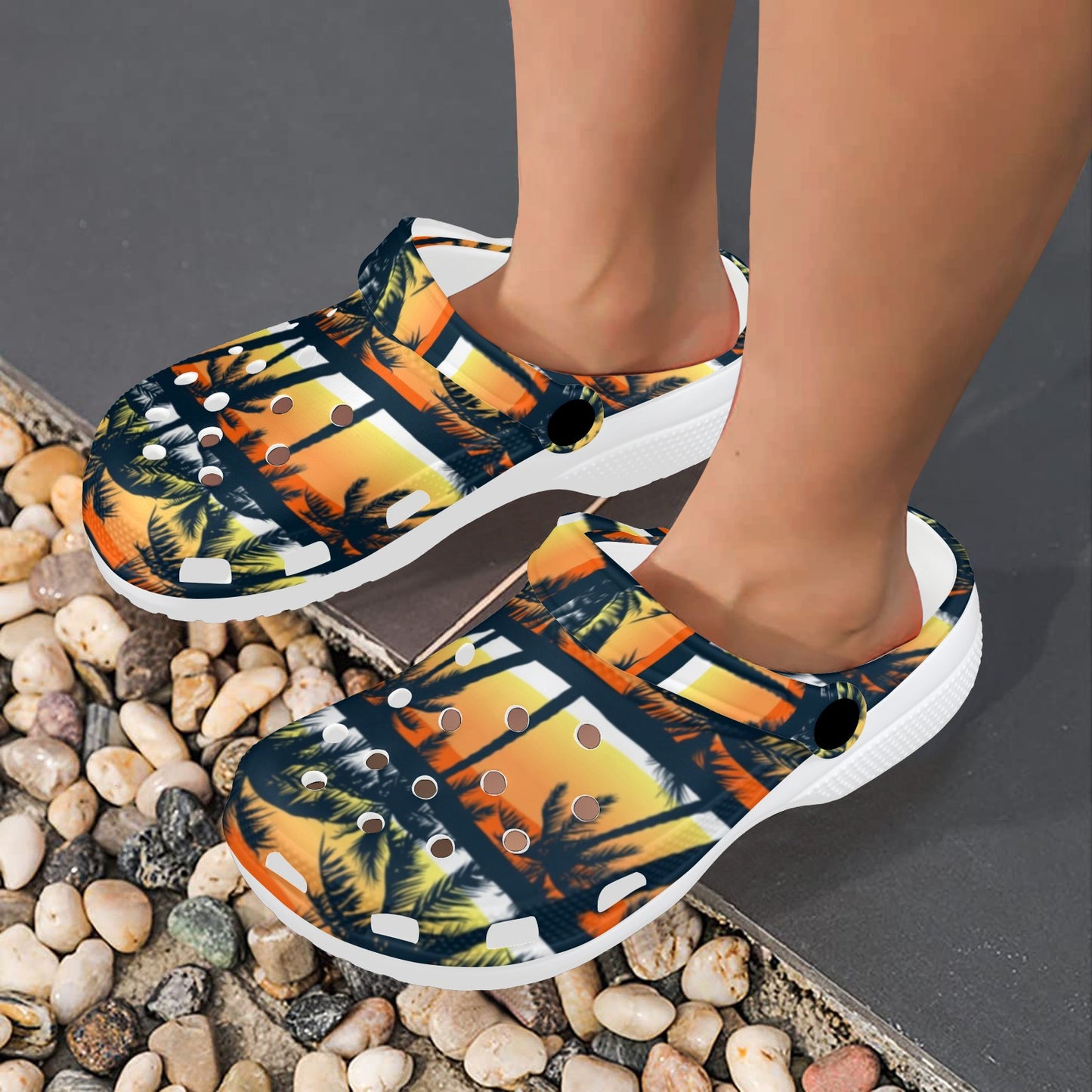 Palm Tree Sunset Design Print Unisex Clogs Shoes