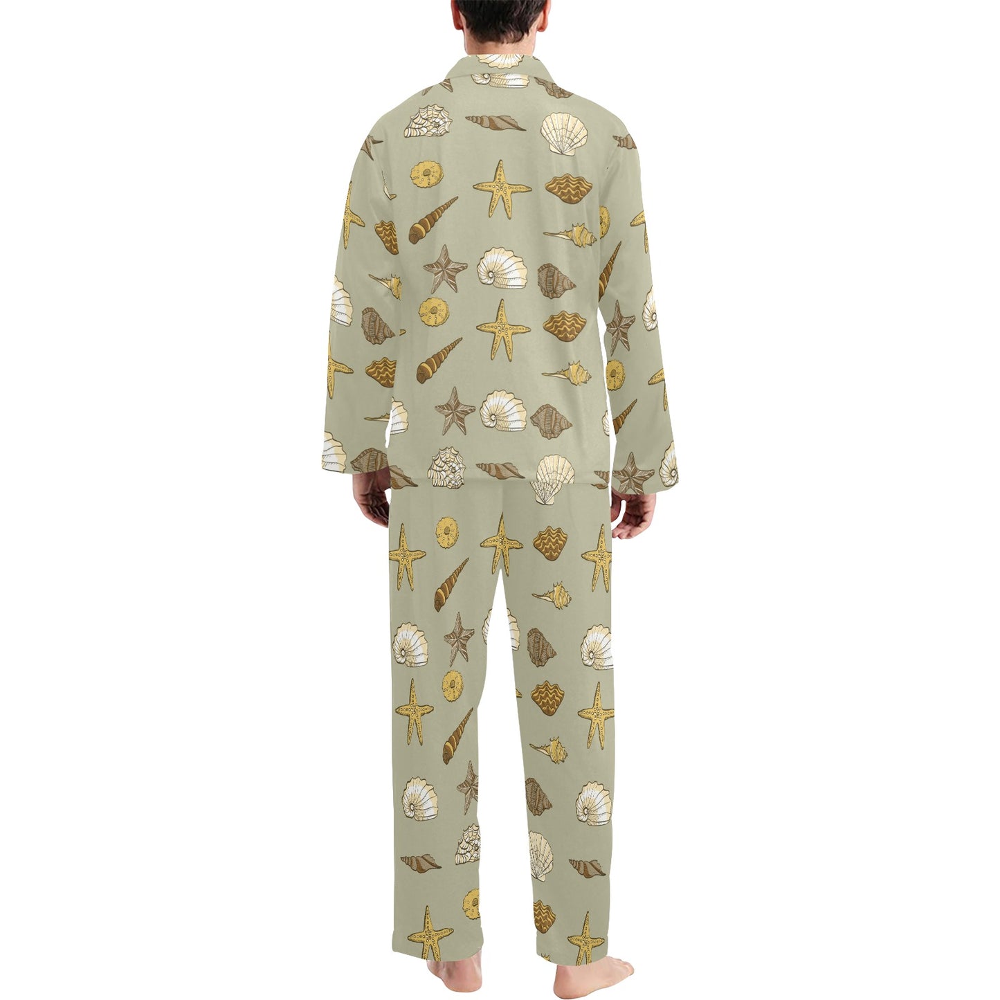 Seashell Beach Print Design LKS303 Men's Long Pajama Set