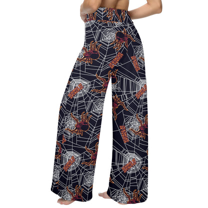Tarantula Spiderwebs Pattern Print Design 01 Women's Wide Leg Lounge Pants