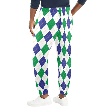 Argyle Green Blue Pattern Print Design 03 Men's Casual Track Pants