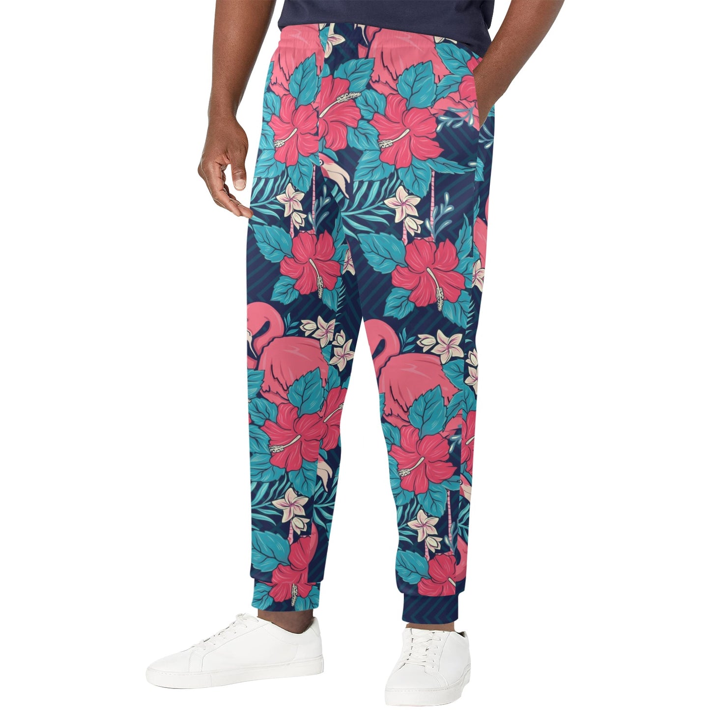 Flamingo Red Hibiscus Pattern Men's Casual Track Pants