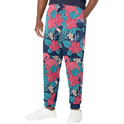 Flamingo Red Hibiscus Pattern Men's Casual Track Pants