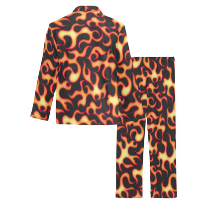 Flame Fire Themed Print Men's Long Pajama Set