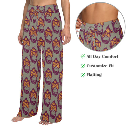 Chimpanzee Pattern Print Design 02 Women's Wide Leg Lounge Pants