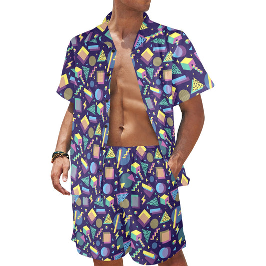 Geometric Print Design LKS401 Men's Beach Shirt and Shorts Set