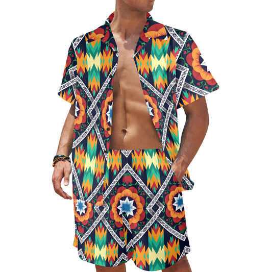 African Kente Men's Beach Shirt and Shorts Set