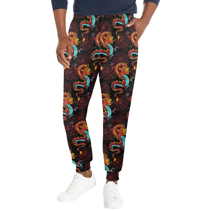 Chinese Dragons and Peonies Design Men's Casual Track Pants