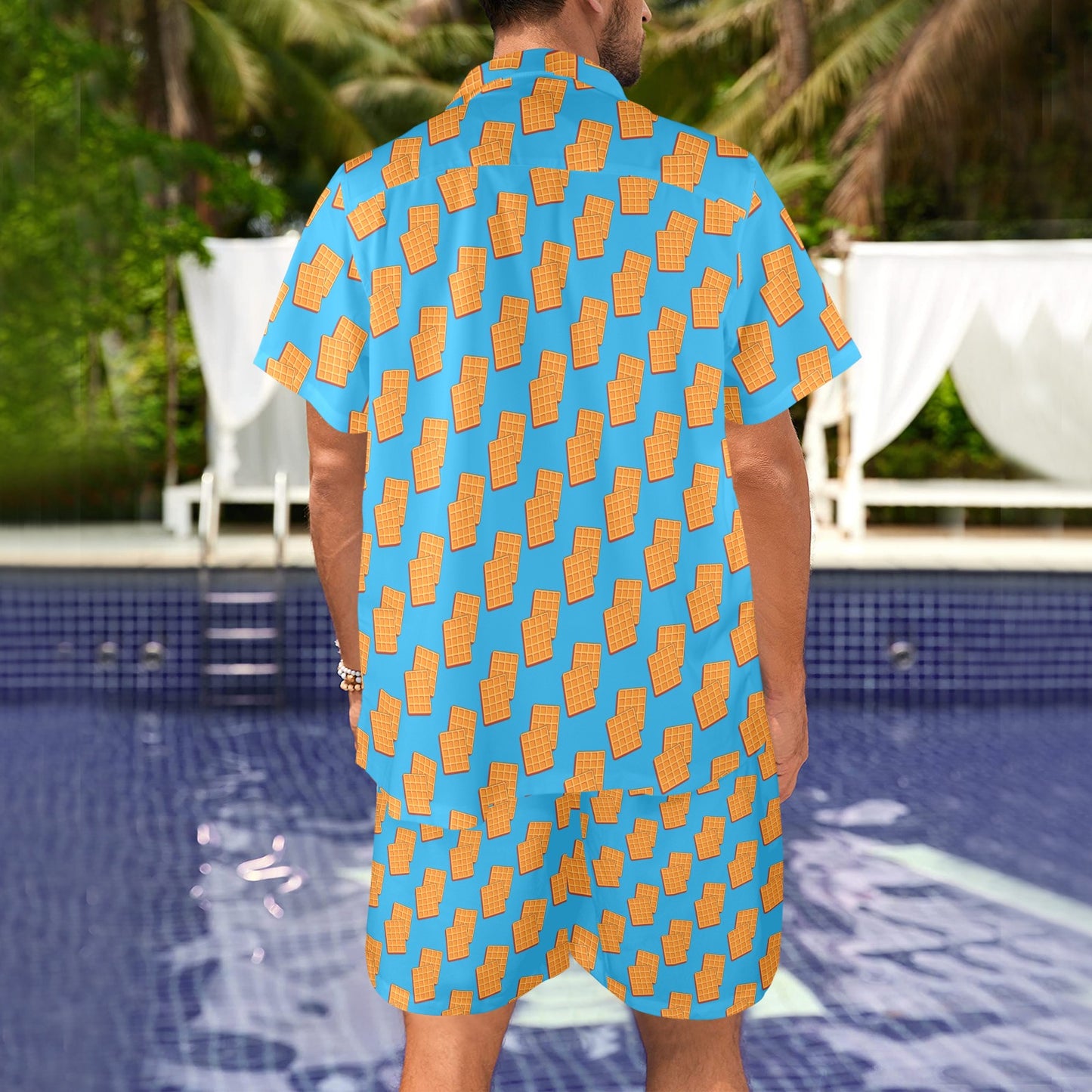 Waffle Print Design LKS304 Men's Beach Shirt and Shorts Set