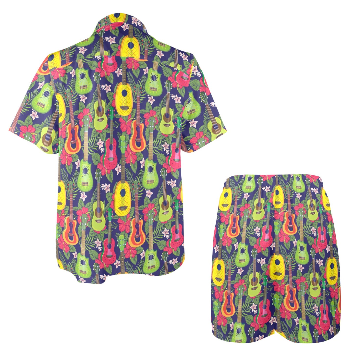 Ukulele Tropical Pattern Print Design 03 Men's Beach Shirt and Shorts Set
