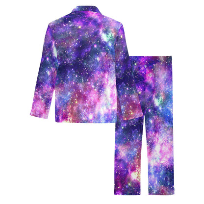 Galaxy Night Stardust Space Print Men's Long Pajama Set