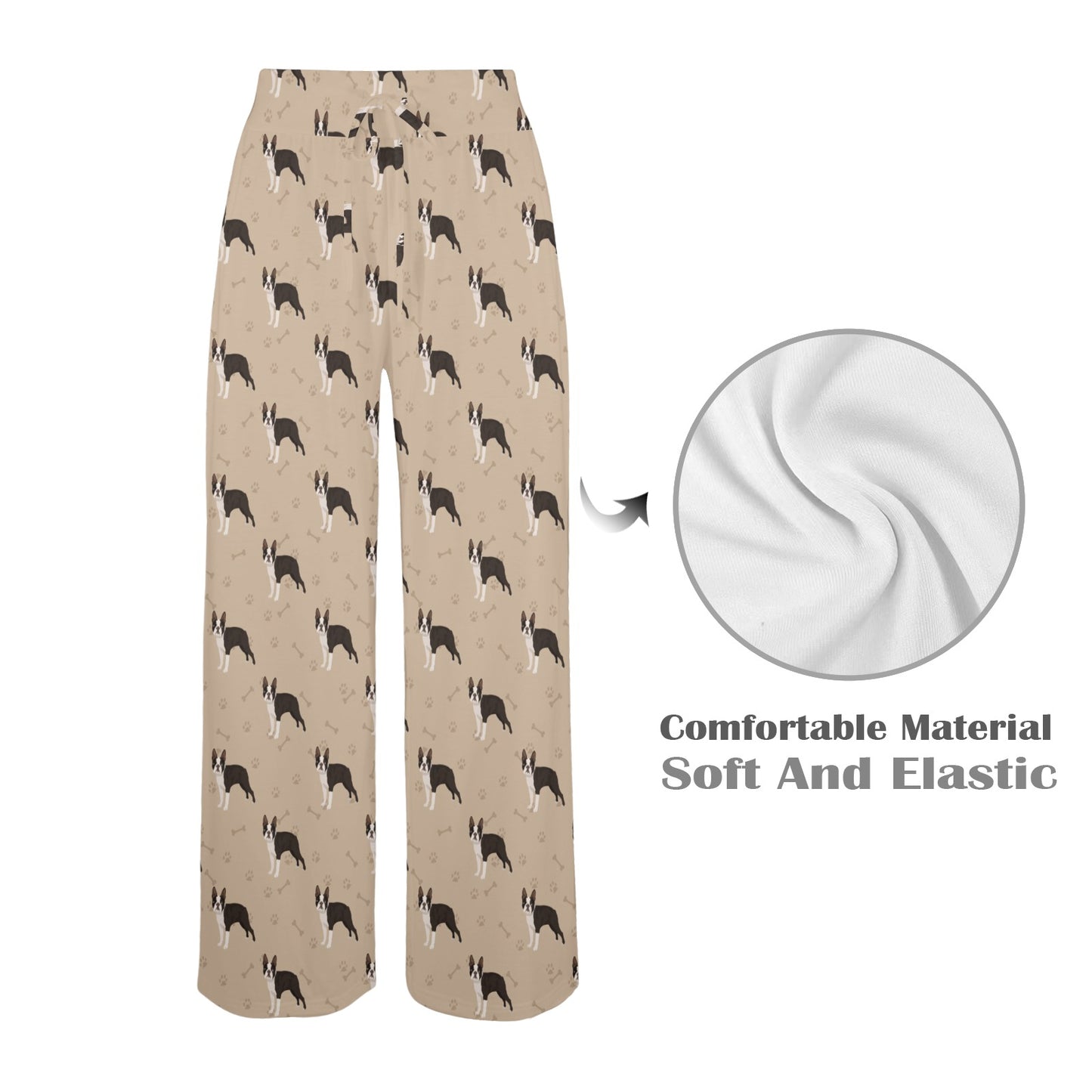 Boston Terrier Pattern Print Design 02 Women's Wide Leg Lounge Pants
