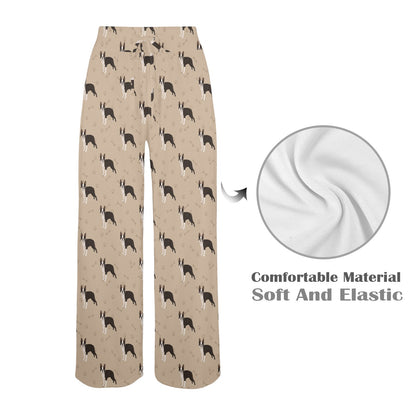 Boston Terrier Pattern Print Design 02 Women's Wide Leg Lounge Pants