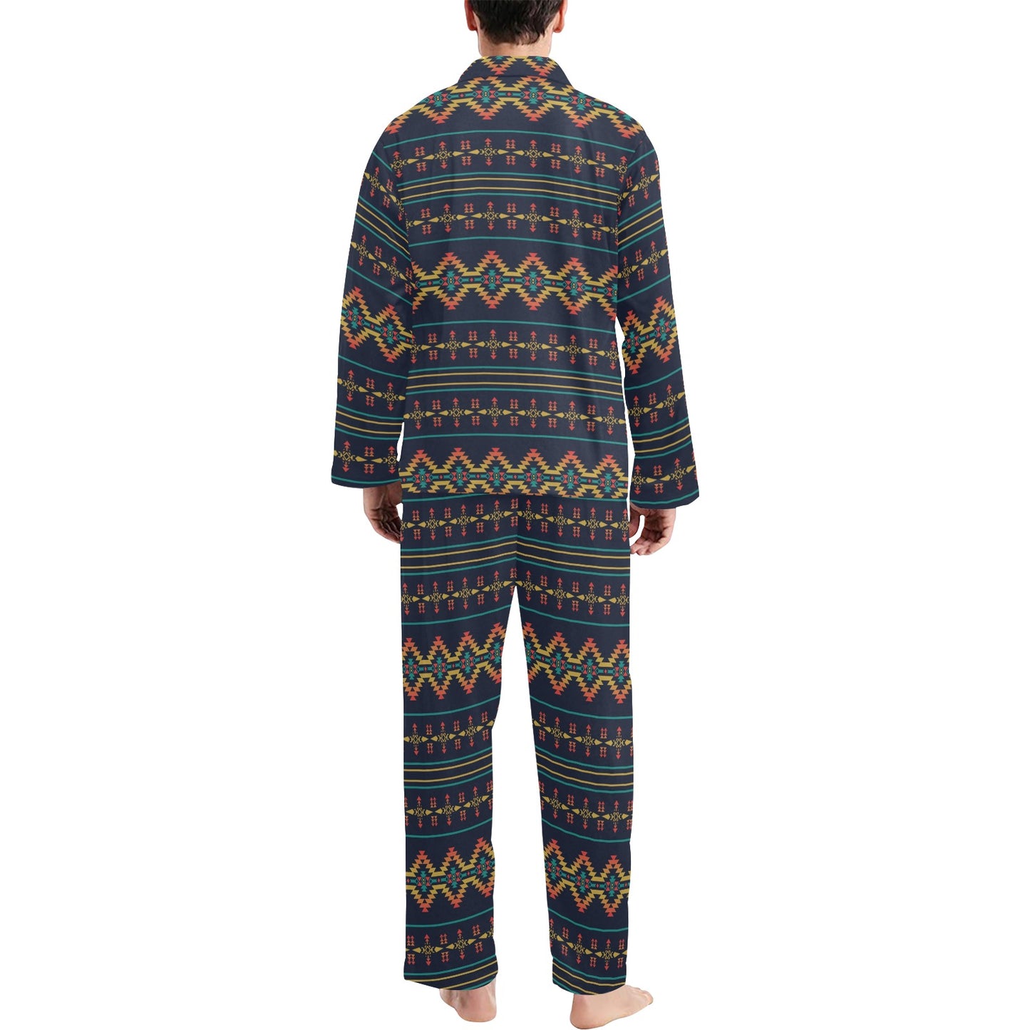 Southwest American Design Themed Print Men's Long Pajama Set