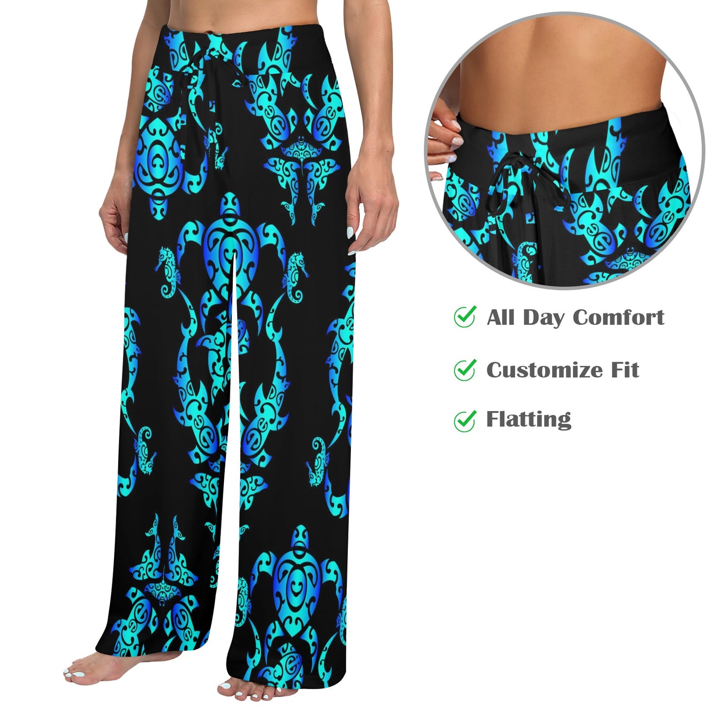 Sea turtle Polynesian Tribal Hawaiian Women's Wide Leg Lounge Pants