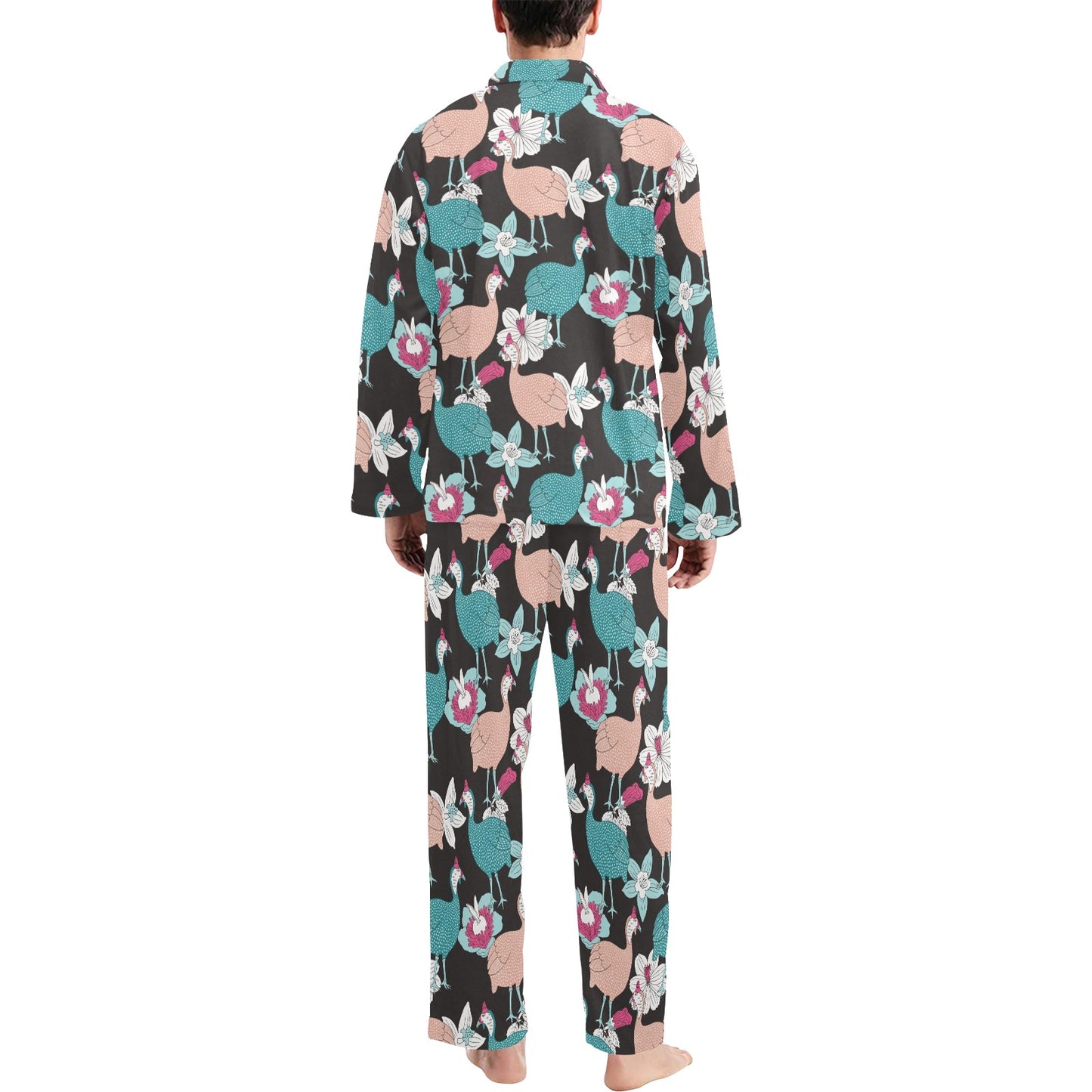 Guinea Fowl Pattern Print Design 03 Men's Long Pajama Set