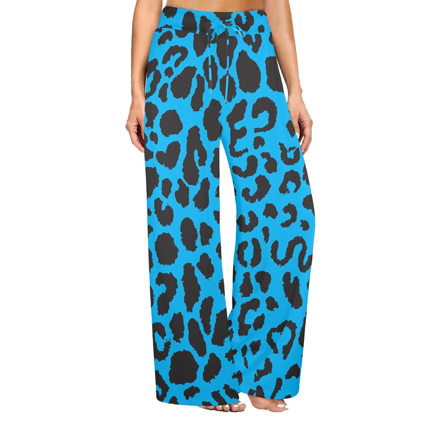 Cheetah Blue Print Pattern Women's Wide Leg Lounge Pants