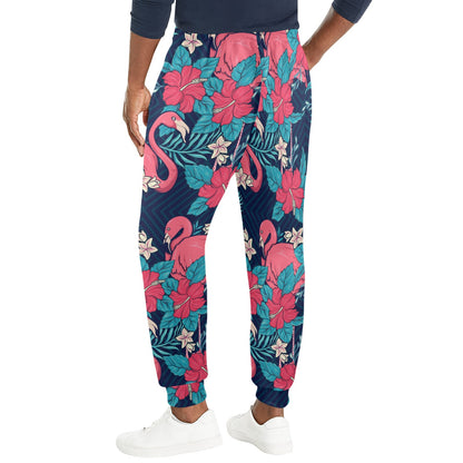 Flamingo Red Hibiscus Pattern Men's Casual Track Pants