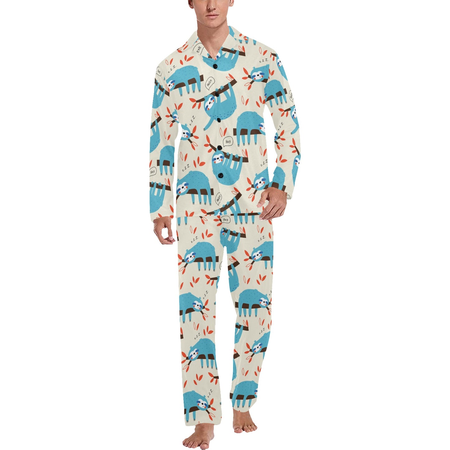 Sloth Print Design LKS3011 Men's Long Pajama Set