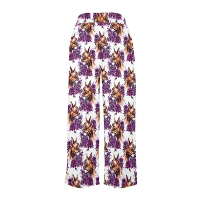 Chihuahua Purple Floral Women's Wide Leg Lounge Pants