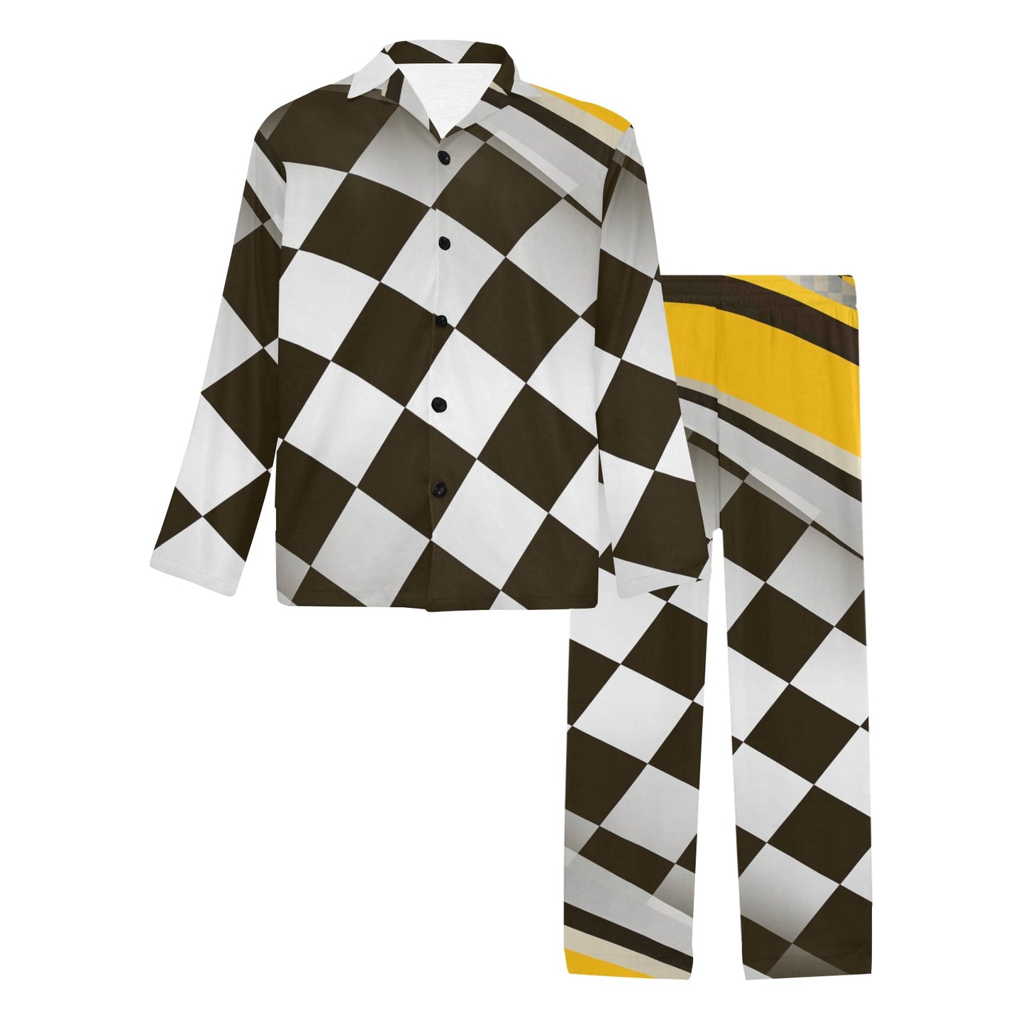 Checkered Flag Racing Style Men's Long Pajama Set