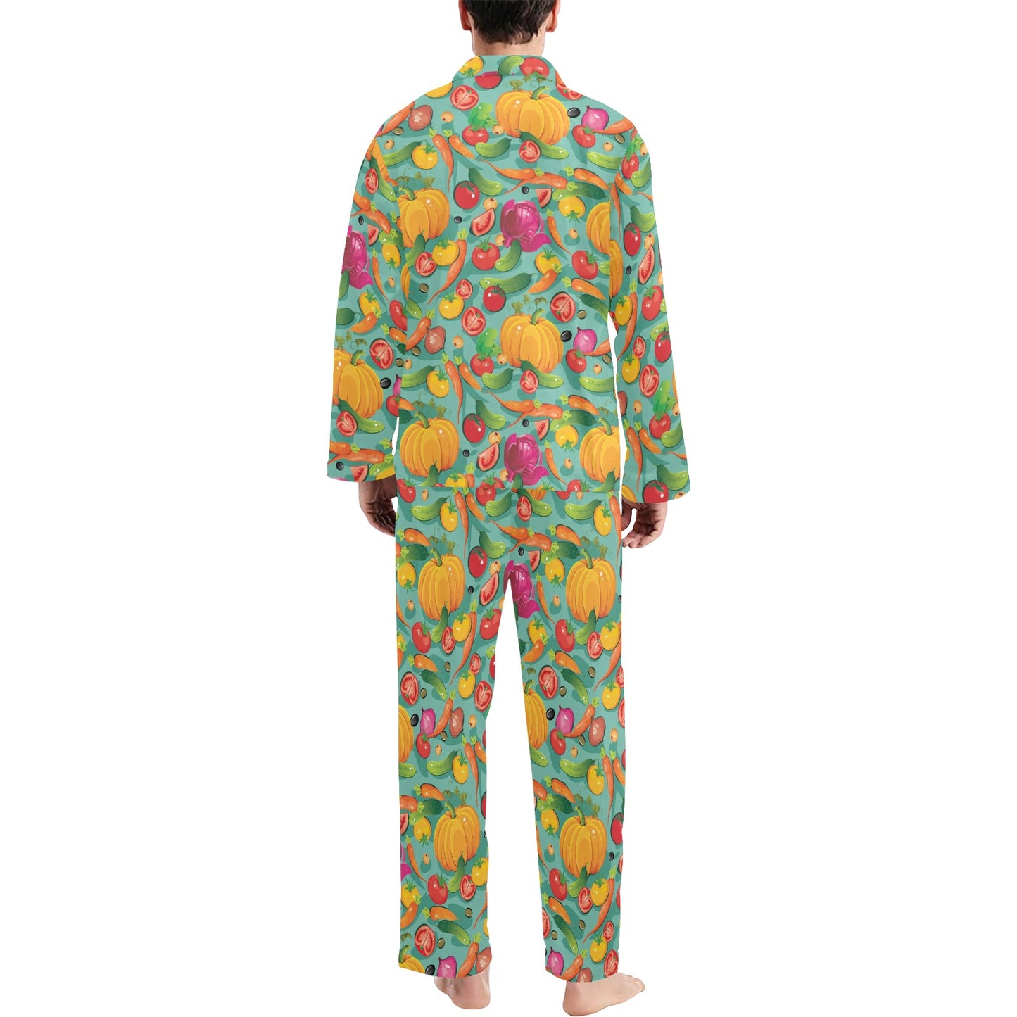 Vegan Colorful Themed Design Print Men's Long Pajama Set