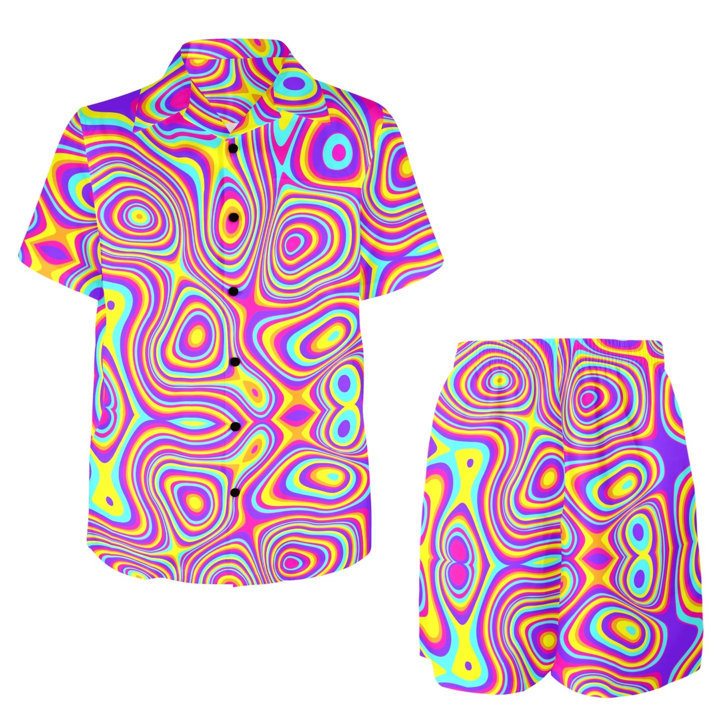 Liquid Pattern Print Design 06 Men's Beach Shirt and Shorts Set