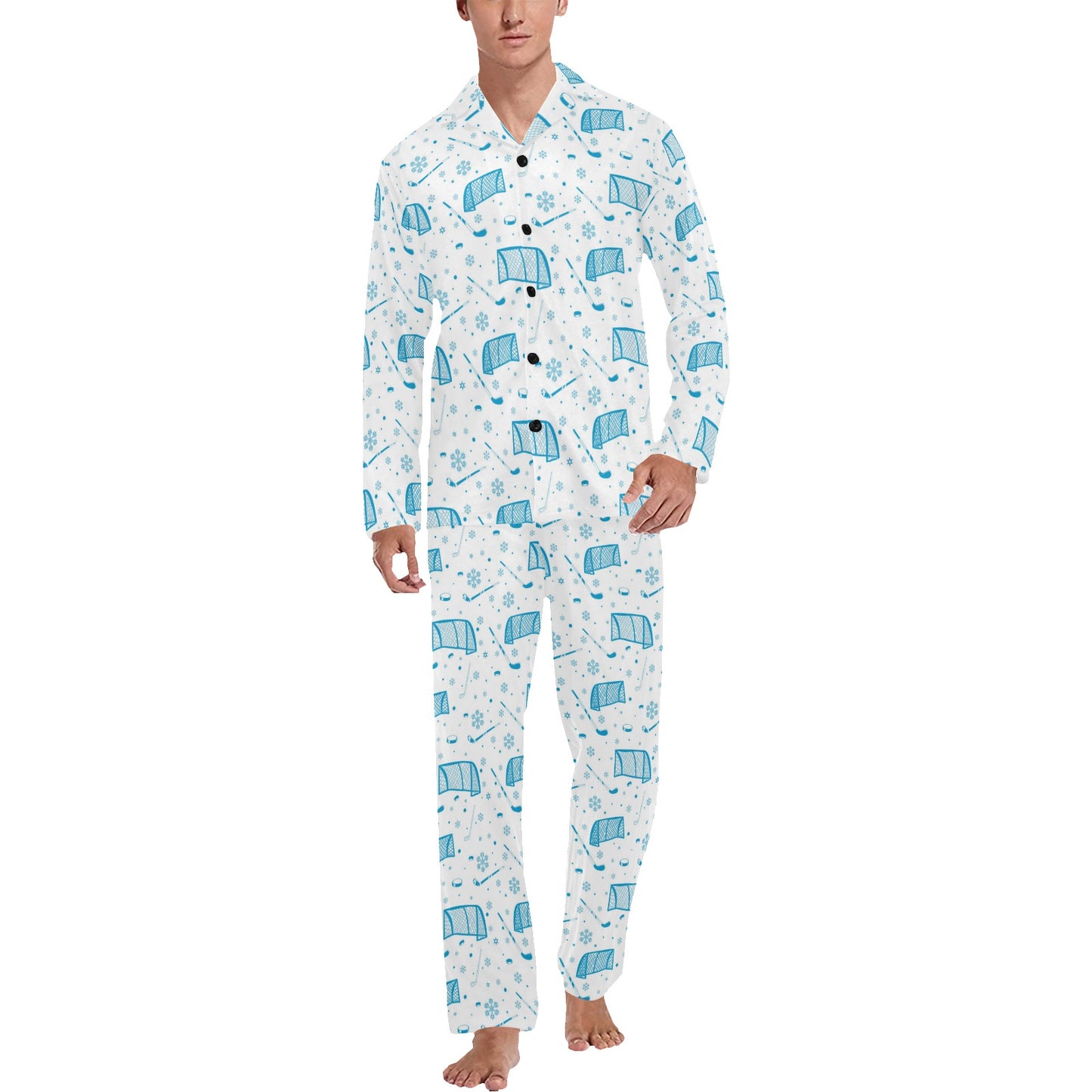 Hockey Print Design LKS303 Men's Long Pajama Set