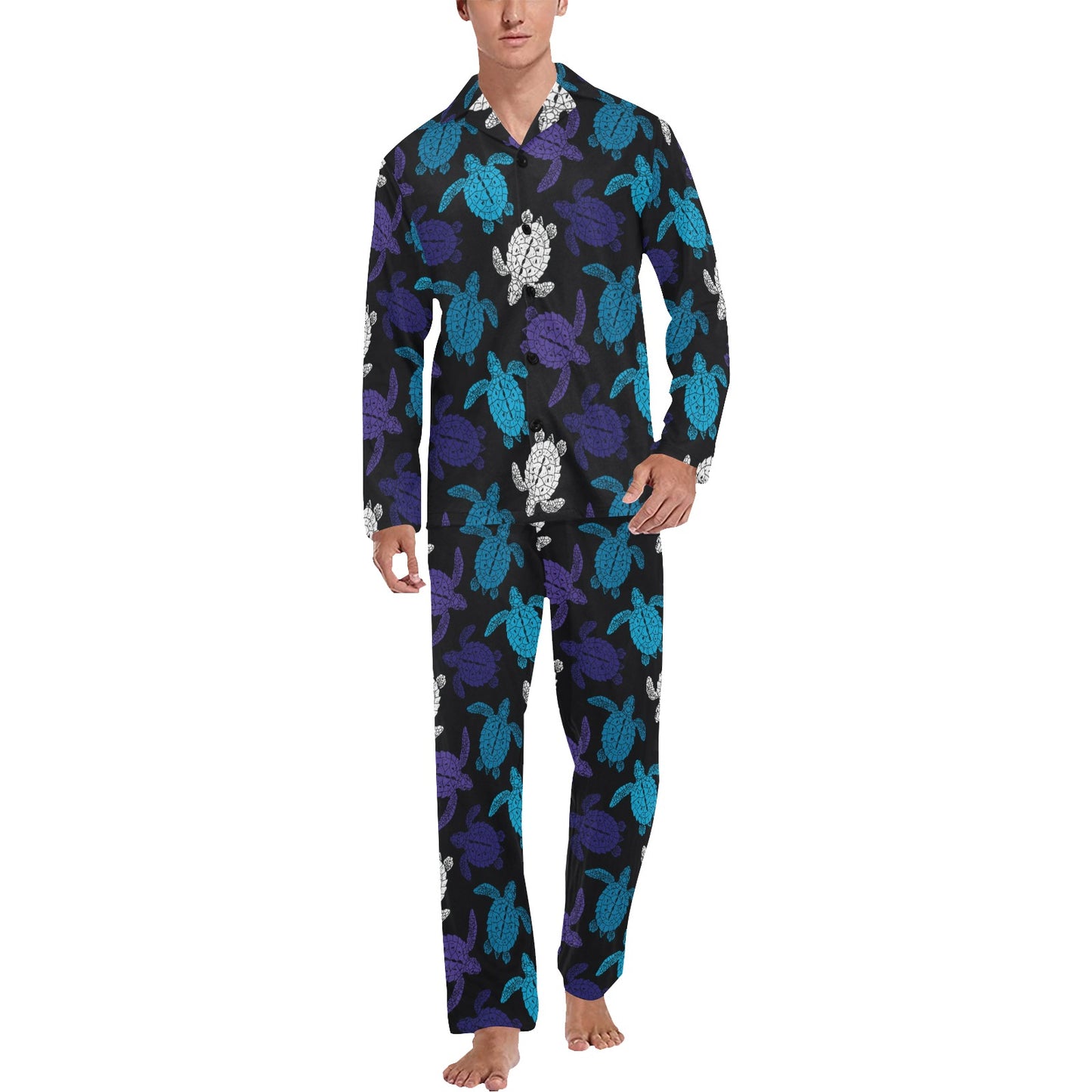 Sea Turtle Print Design LKS306 Men's Long Pajama Set