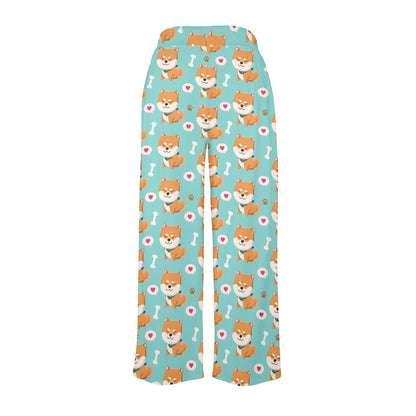 Shiba Inu Print Design LKS3013 Women's Wide Leg Lounge Pants
