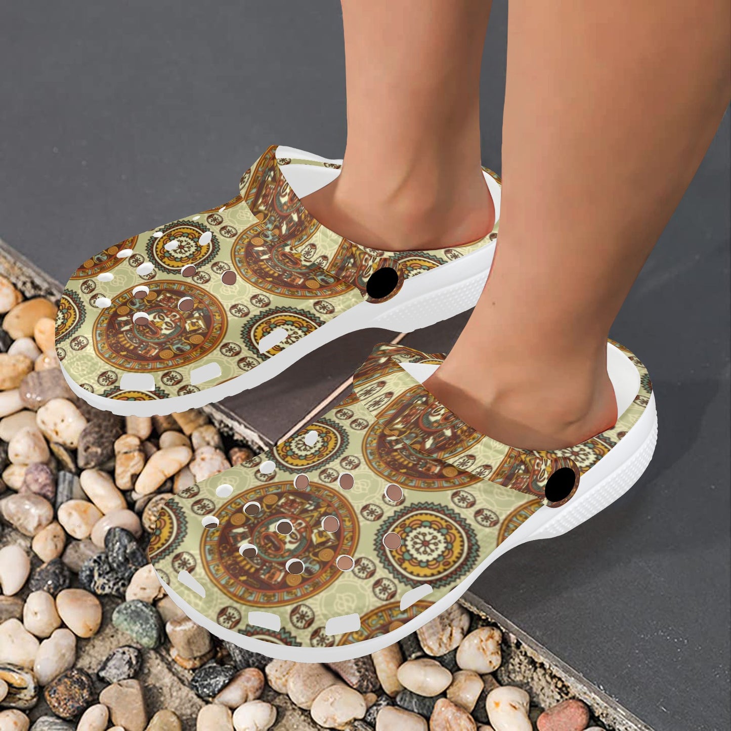Calendar Aztec Themed Print Pattern Unisex Clogs Shoes