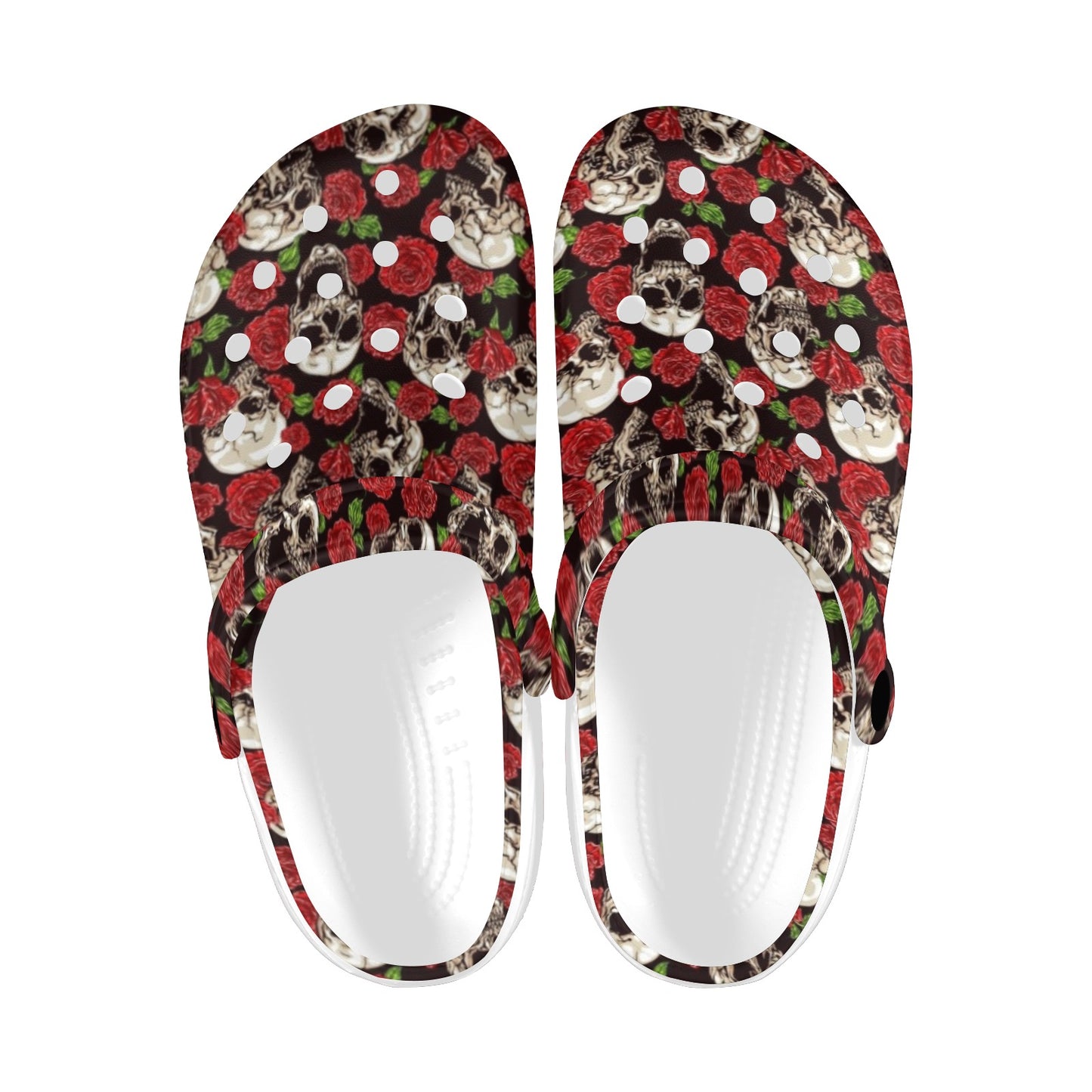 Skull Roses Design Themed Print Unisex Clogs Shoes