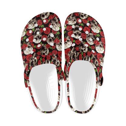 Skull Roses Design Themed Print Unisex Clogs Shoes