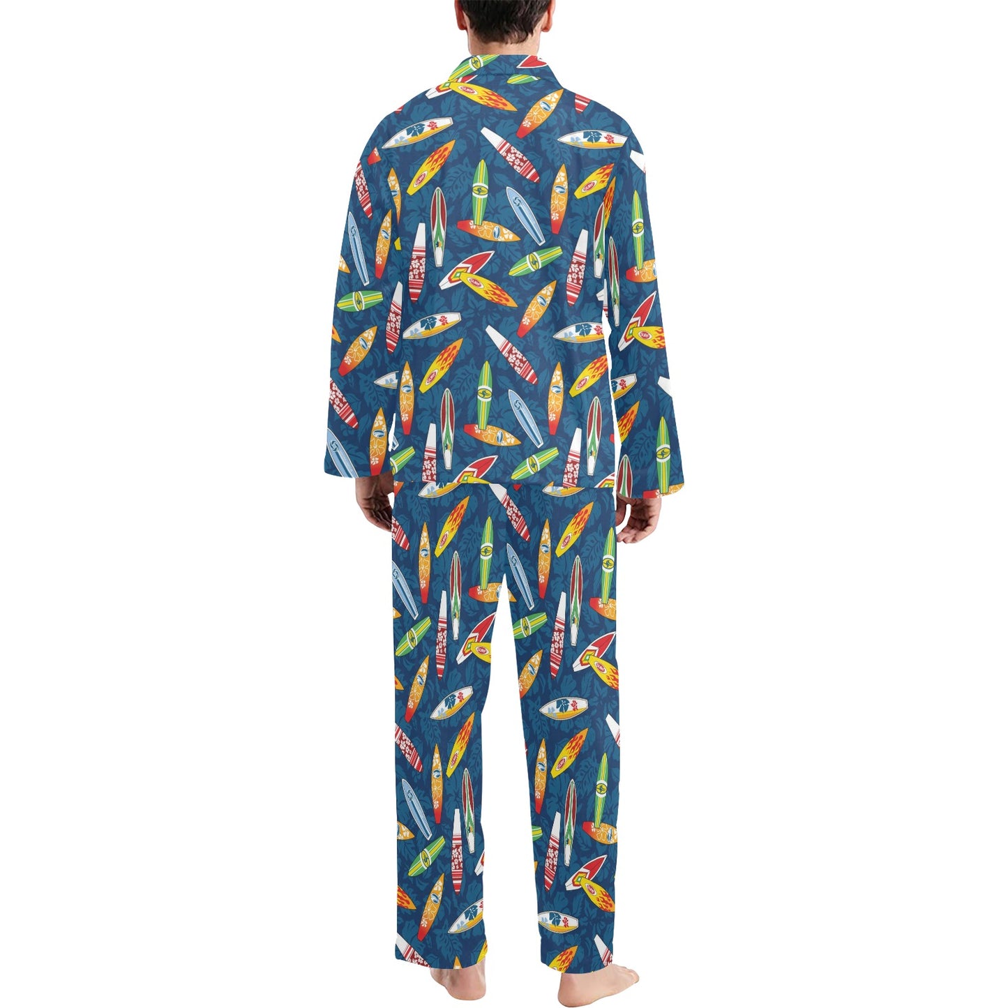 Surfboard Pattern Print Men's Long Pajama Set