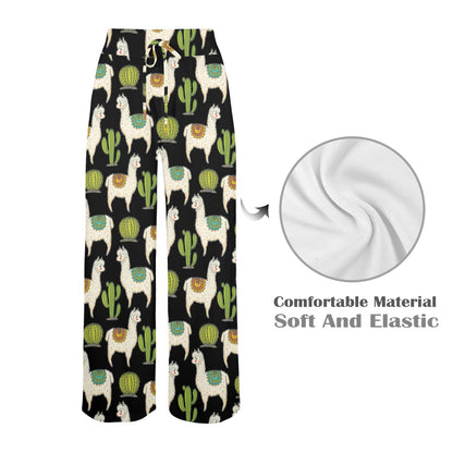 Alpaca Cactus Pattern Print Design 07 Women's Wide Leg Lounge Pants
