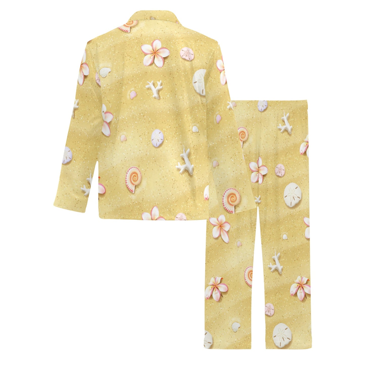 Beach Theme Print Men's Long Pajama Set