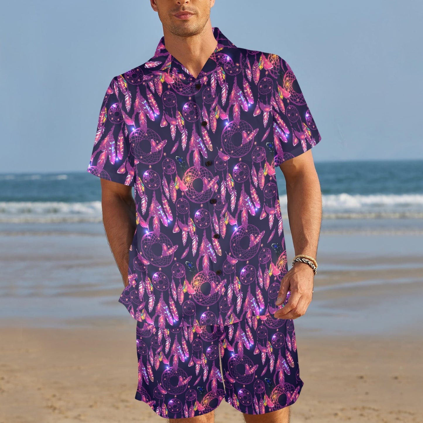 Dream catcher neon Men's Beach Shirt and Shorts Set