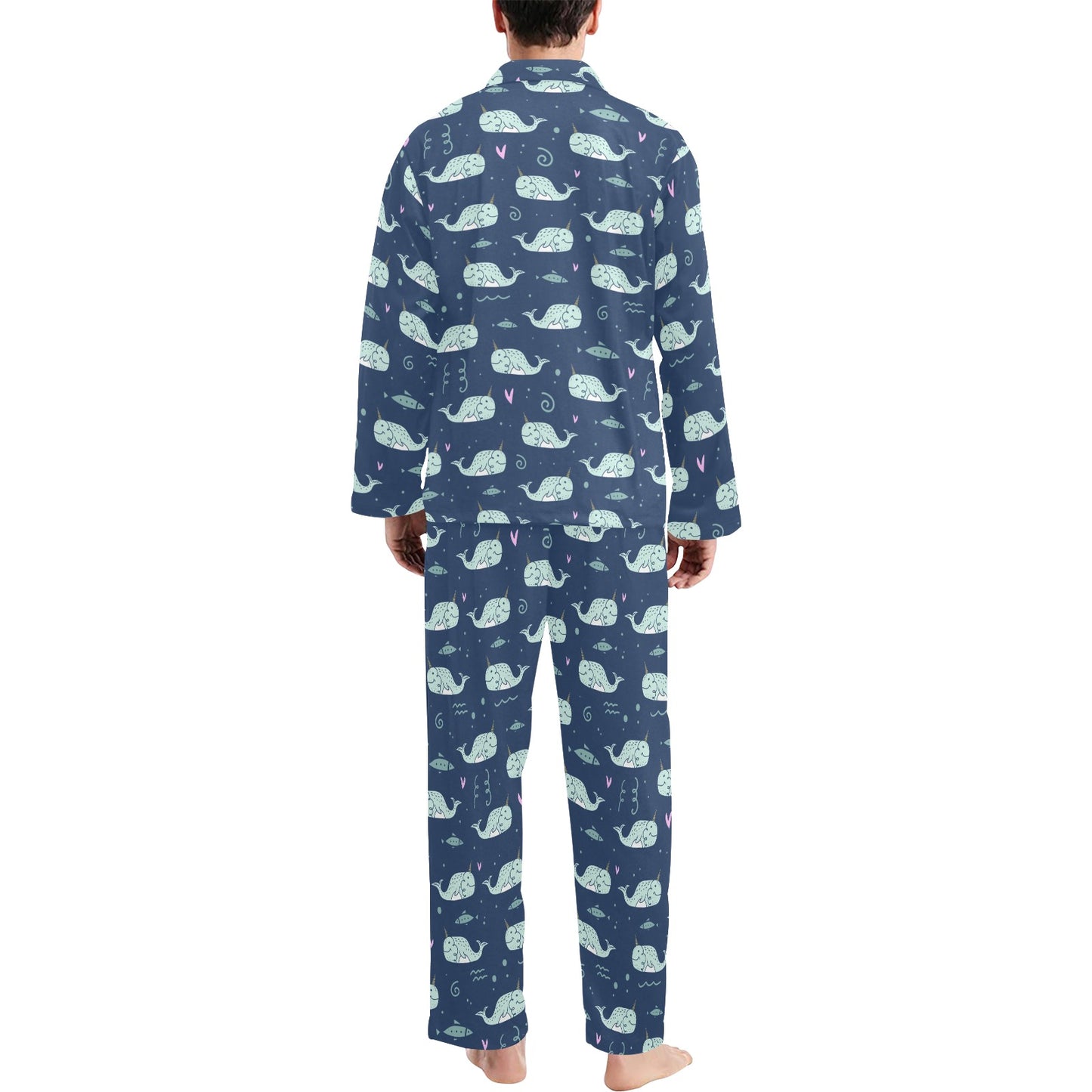 Narwhal Design Print Men's Long Pajama Set