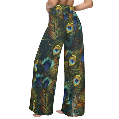 Peacock Feather Pattern Print Design A03 Women's Wide Leg Lounge Pants