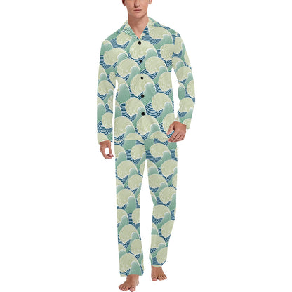 Wave Japan Style Print Design LKS302 Men's Long Pajama Set