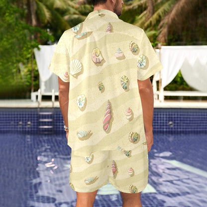 Beach with Seashell Theme Men's Beach Shirt and Shorts Set