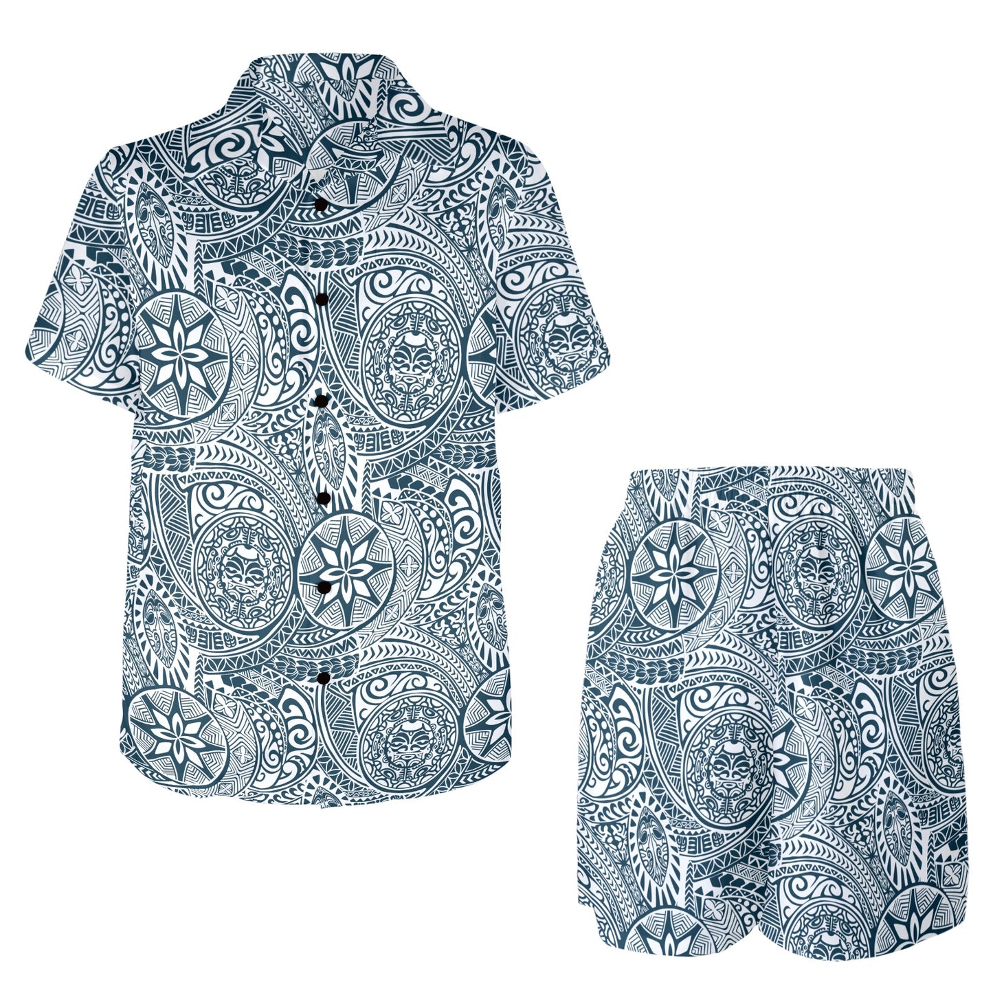 Samoan Pattern Print Design LKS306 Men's Beach Shirt and Shorts Set