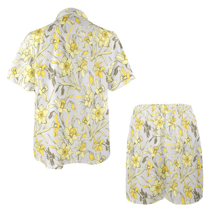 Daffodils Pattern Print Design DF05 Men's Beach Shirt and Shorts Set